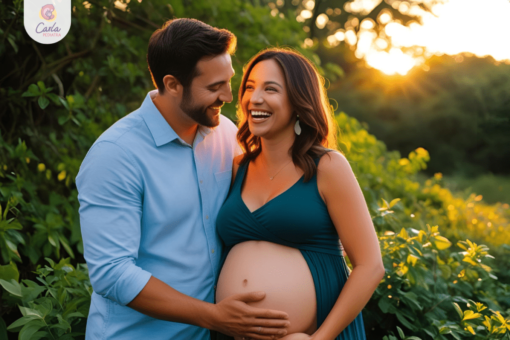 pareja acariciando el abdomen de la madre